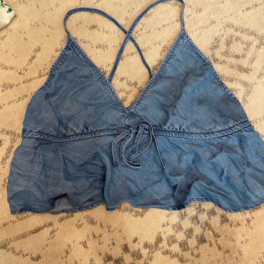 Denim Crop Tank Criss Cross Straps